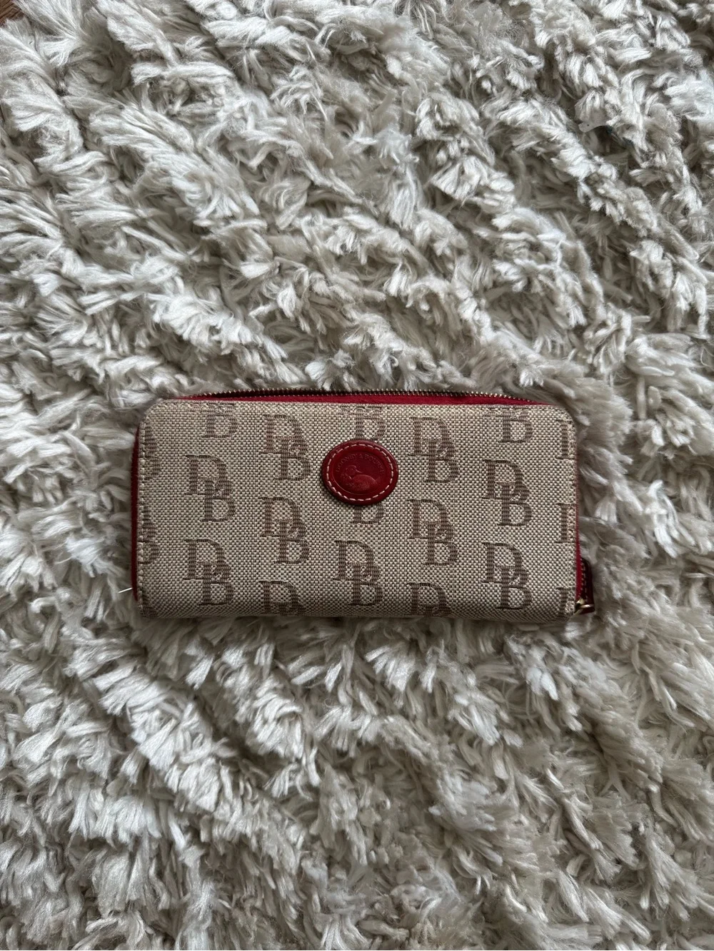 Dooney & Bourke Beige Canvas Wallet with Red Trim